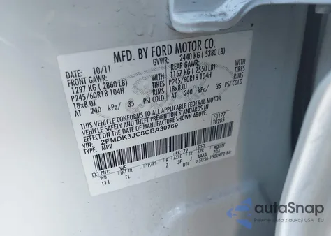 2012 Ford Edge Sel from USA, damaged, VIN 2FMDK3JC8CBA30769